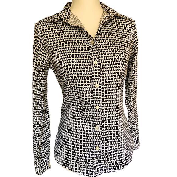 Banana Republic Tops - Banana Republic Non Iron Fitted Black White Long Sleeve Button Up Top Women's 6